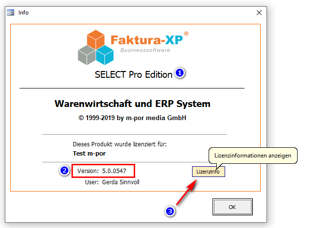 Informationen zur Anwendung Faktura-XP