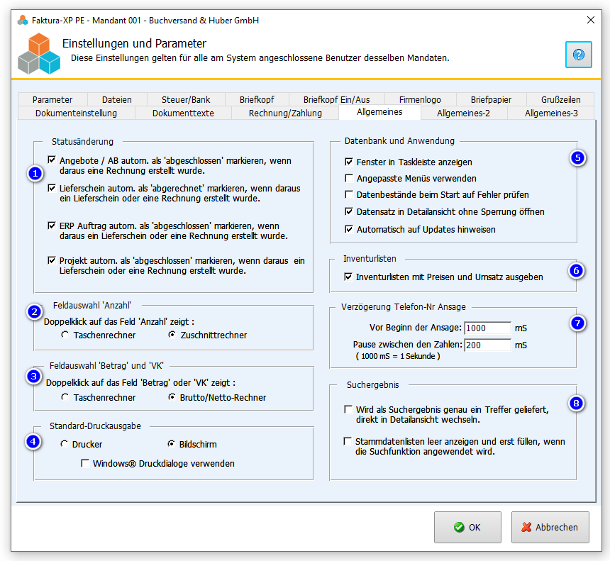 Parametereinstellungen Allgemeines in Faktura-XP Warenwirtschaft