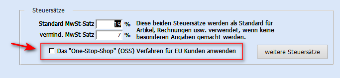 One-Stop-Shop Verfahren / OSS Verfahren in Faktura-XP Warenwirtschaft einstellen