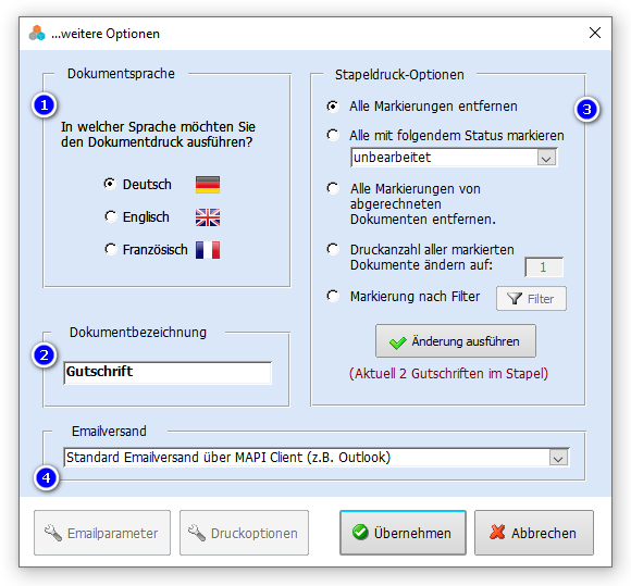 Weitere Optionen zum Ausdruck von Gutschriften in Faktura-XP Warenwirtschaft