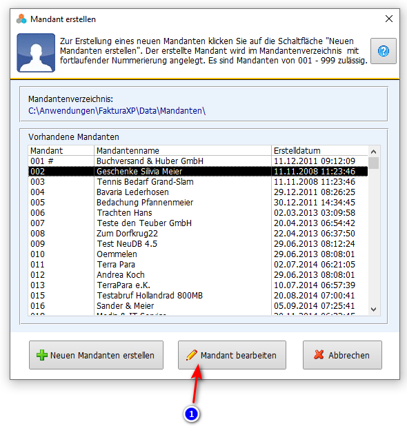 Mandant in Faktura-XP Warenwirtschaft bearbeiten