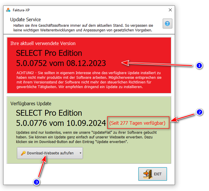 Meldung: Faktura-XP Warenwirtschaft Softwareupdate dringend erforderlich