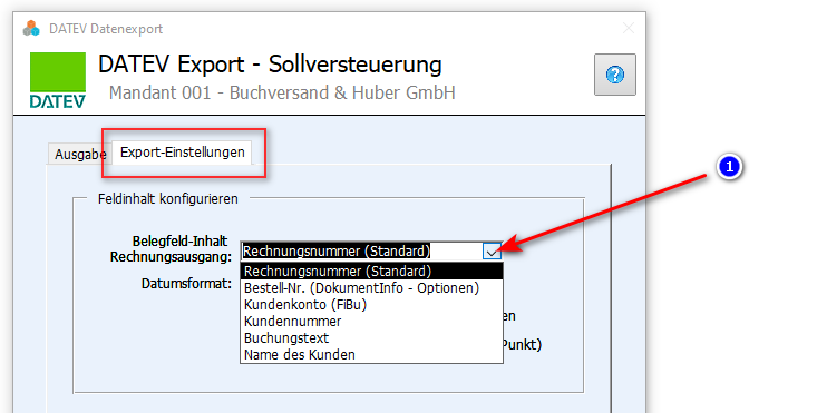 Belegfeldinhalt für den DATEV Export konfogurieren - Faktura-XP Warenwirtschaft