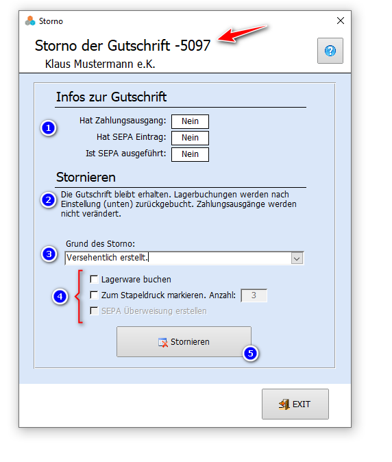 Stornieren einer Gutschrift in Faktura-XP Warenwirtschaft