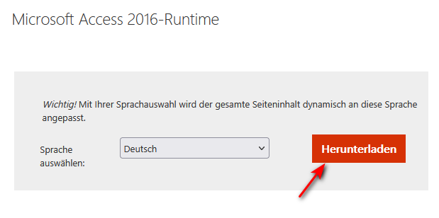 Access Runtime 2016 aus dem Microsoft Download-Center