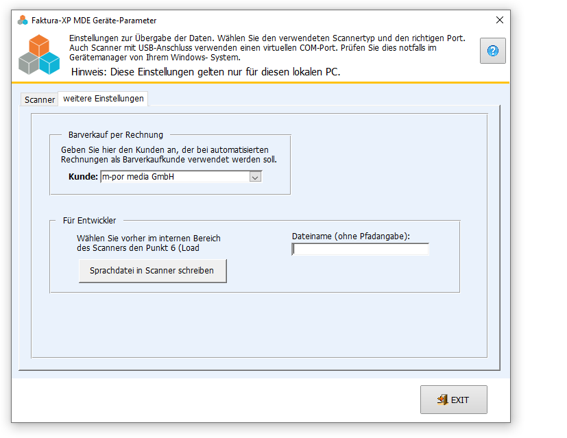 Weitere Einstellungen zur Verwendung des MDE Gerätes in Faktura-XP Warenwirtschaft