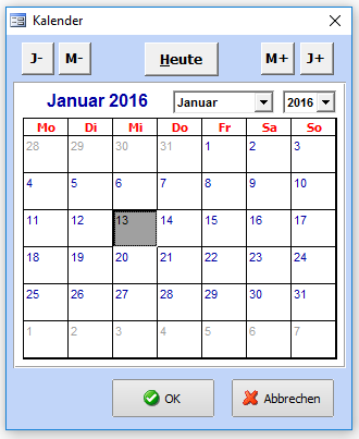 Kalender zur Auswahl eines Datums