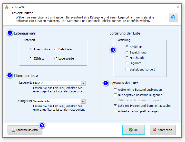 Lagerinventur und Artikelinventur in Faktura-XP Warenwirtschaft