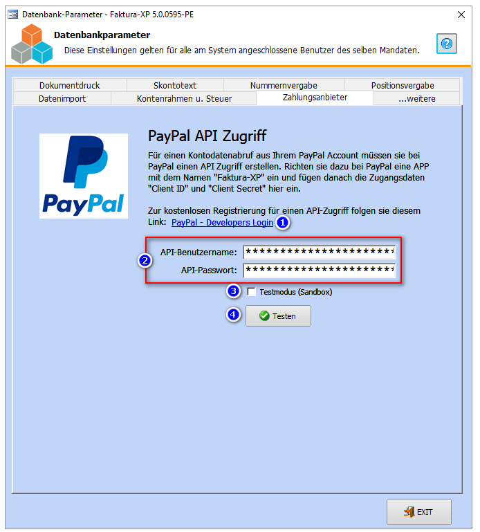 API Zugangsdaten zu PayPal